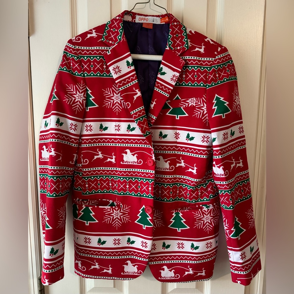 OPPOSUITS Christmas Suit with Clip-on Tie Boys size 16 Blazer & Pants